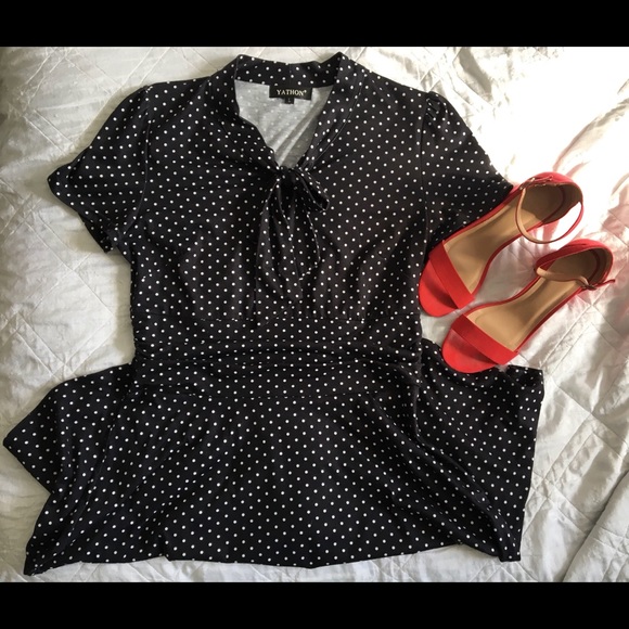 Vintage Fit and Flare Black & White Polka Dot Dress - Picture 3 of 7